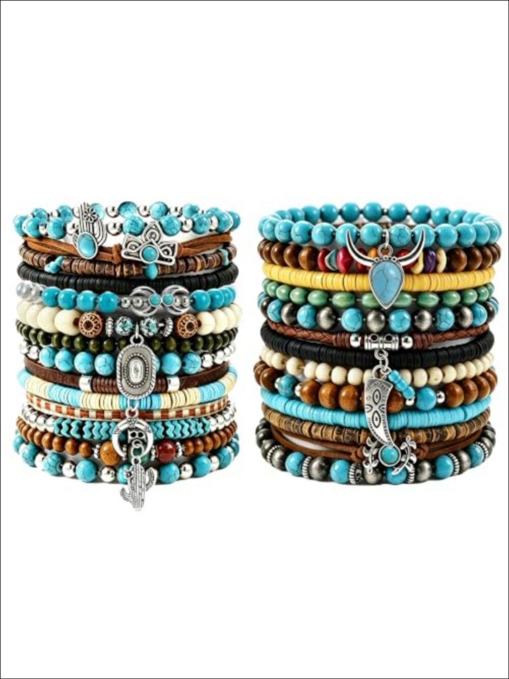 Turquoise Beaded Stretch Bracelet Set 27pc Boho Western Stackable